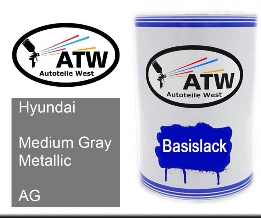 Hyundai, Medium Gray Metallic, AG: 500ml Lackdose, von ATW Autoteile West.